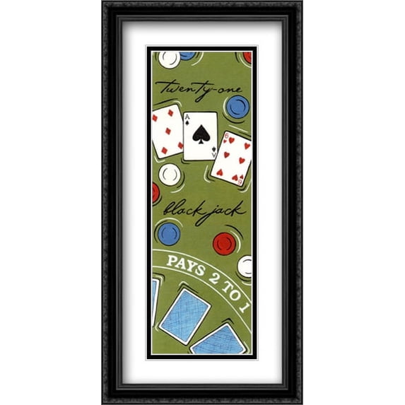 Blackjack 2x Matted 12x28 Large Black Ornate Framed Art Print by Louise Max