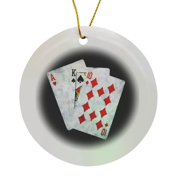 3drose, Blackjack Twenty One Combination - Ace, King, and Ten, Circle Porcelain Ornament