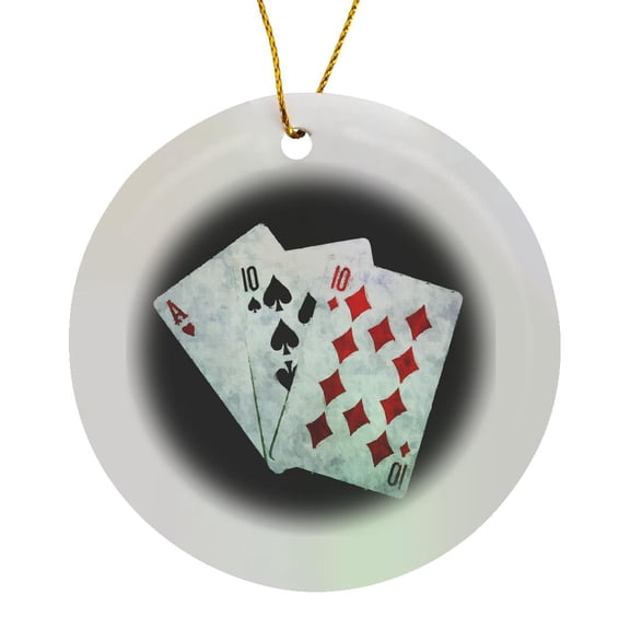 3drose, Blackjack Twenty One Combination - Ace, Ten, and Ten, Circle Porcelain Ornament
