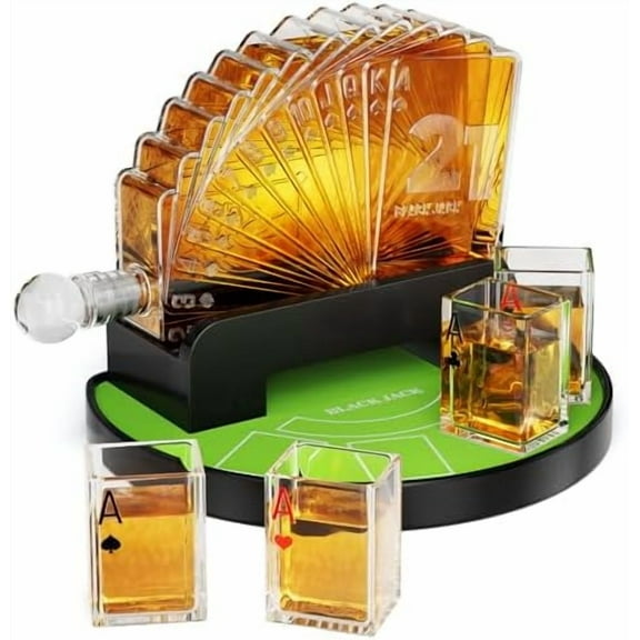 Blackjack Whiskey Decanter Set, 37.2 Oz Casino Style Decanter with 4 Glasses, Liquor Dispenser, Funny Birthday Gifts for Men Dad, Him, Boyfriend, Poker Game Night Essentials, Bar, Party Decor