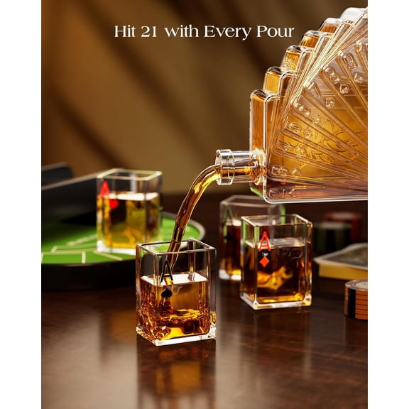 Blackjack Whiskey Decanter Set, 37.2 Oz Casino Style Decanter with 4 Glasses, Liquor Dispenser, Funny Birthday Gifts for Men Dad, Him, Boyfriend, Poker Game Night Essentials, Bar, Party Decor
