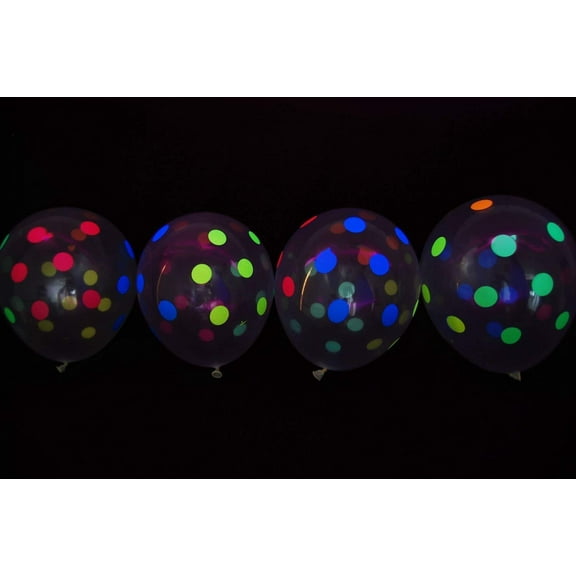 Blacklight 100 NEON UV Clear Polka Dots 11" Glow Reactive Party Latex Balloons
