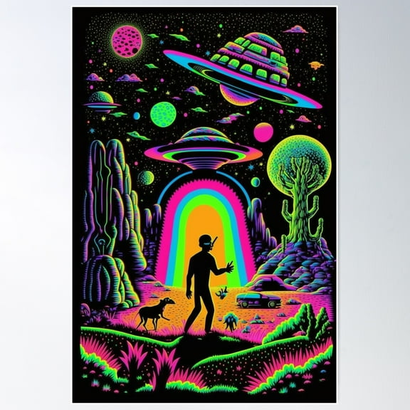Blacklight Alien Abduction Poster Wall Art, Modern Wall Decor For Living Room Bedroom, 8x12 UNFRAMED