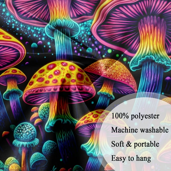 Blacklight Fantasy Mushroom Tapestry UV Reactive Mushroom Forest Tapestry Glow in the Dark Tapestry Wall Hanging for Home Dorm Bedroom Aesthetic Decor