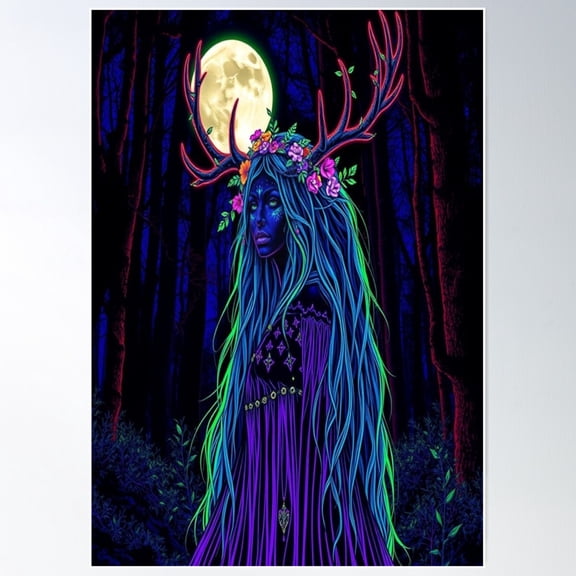 Blacklight Forest Witch Poster Wall Art, Modern Wall Decor For Living Room Bedroom, 24x36 UNFRAMED
