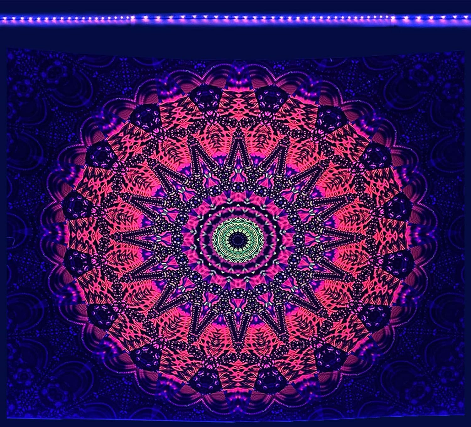 Blacklight Mandala Tapestry Trippy Flowers Boho Tapestry Wall Hanging For Bedroom Aesthetic