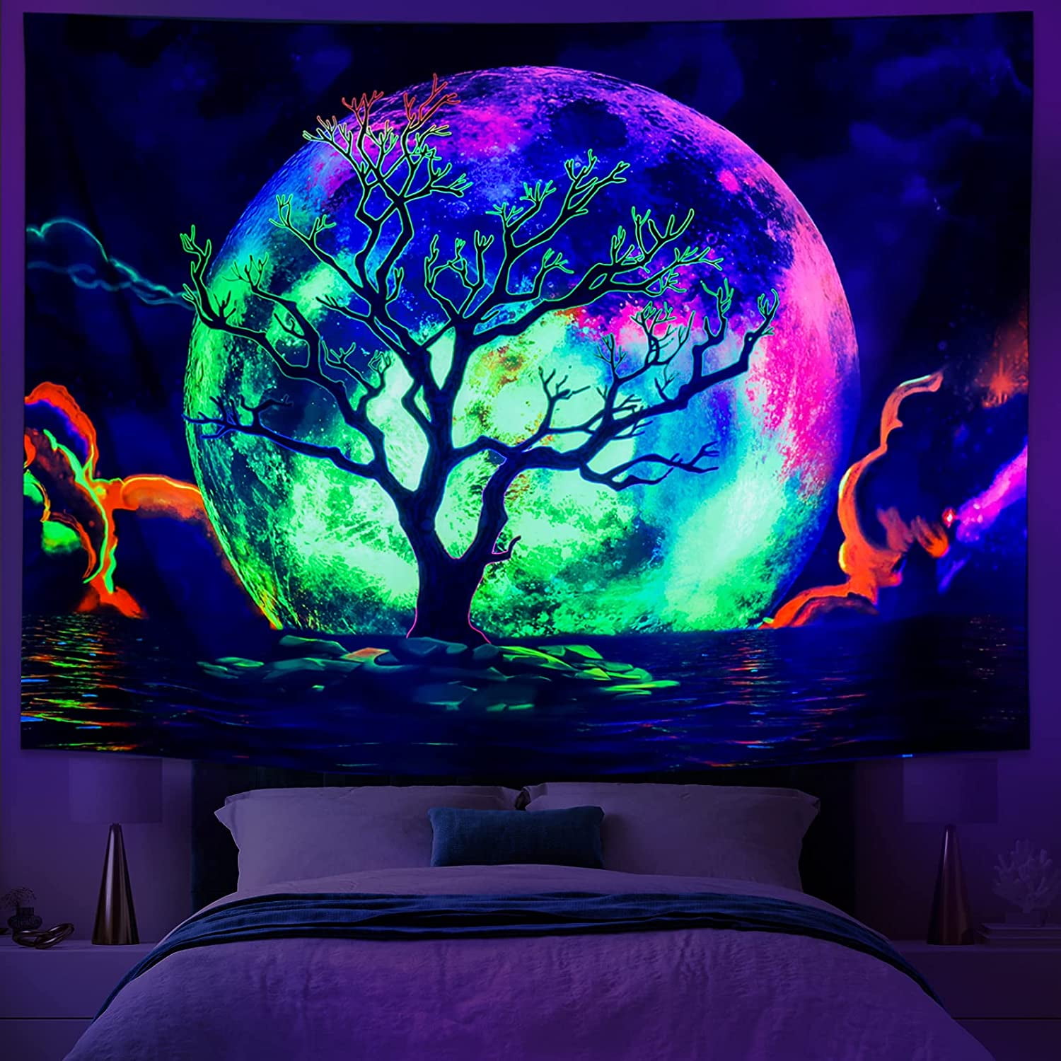 Blacklight Moon Tapestry Galaxy Clouds Tapestry Tree Tapestry UV