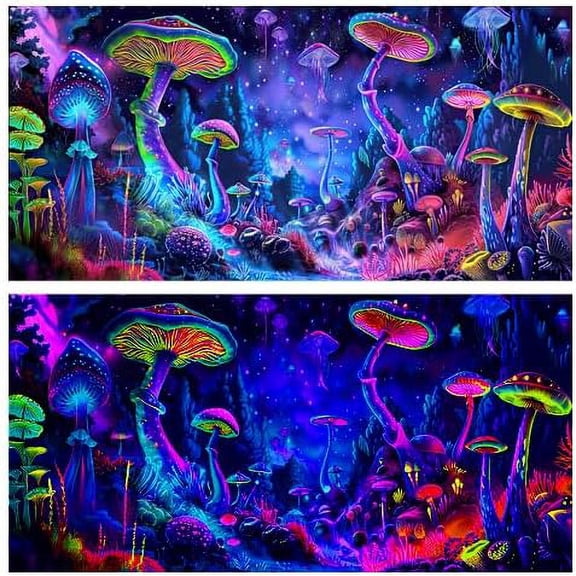 Blacklight Mushroom Black Light Aquarium Background UV Reactive Background Starry Sky Terrarium Background with 10 EVA Double-Sided Tape, 48X24IN