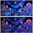 thumbnail image 1 of Blacklight Mushroom Flower Black Light Aquarium Background, UV Fish Tank Background Moonlight Mountain Forest Landscape Terrarium Background with 10 EVA Double-Sided Tape, 24X12IN, 1 of 5