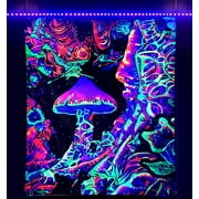Blacklight Mushroom Tapestry, Trippy Upright Tapestry Glow In The Dark, UV Reactive Black Light Tapestries Posters Wall Hanging for Backdrop Bedroom Dorm Living
