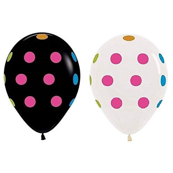 Blacklight NEON UV 25 Black and 25 Clear Polka Dots 11" Glow Reactive Party Latex Balloons