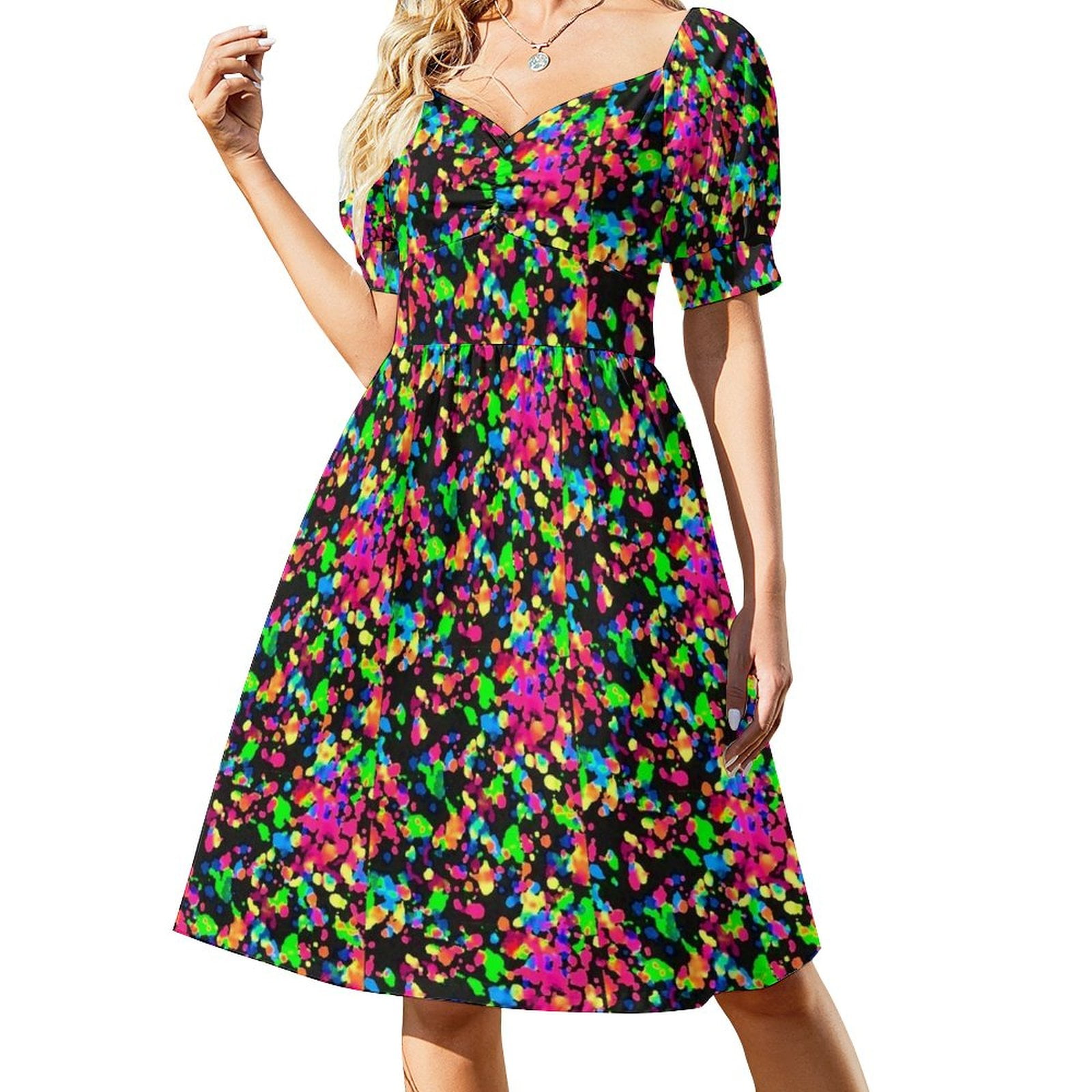 casual neon dress for women Blacklight Neon Paint Splatter Sleeveless Dress Woman clothes Casual  dresses Woman dresses