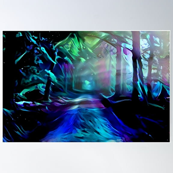 Blacklight Night Forest Path Poster Wall Art, Modern Wall Decor For Living Room Bedroom, 8x12 UNFRAMED