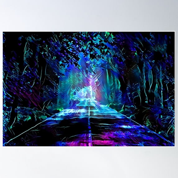 Blacklight Night On Aurora Road Poster Wall Art, Modern Wall Decor For Living Room Bedroom, 12x18 UNFRAMED