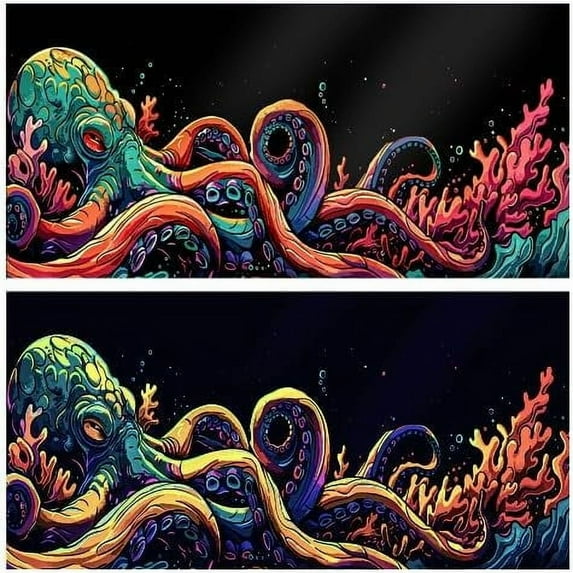 Blacklight Octopus Sea Monster HD 3D Black Light Aquarium Background UV Reactive Background Terrarium Background with 10 EVA Double-Sided Tape, 48X24IN