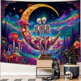 thumbnail image 1 of Blacklight Skull Moon Tapestry Trippy Mushroom Mountain Tapestries Starry Sky Wall Tapestry Skeleton Lovers Wall Hanging for Bedroom Decor,40Wx28H, 1 of 4