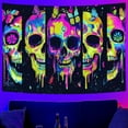 thumbnail image 1 of Blacklight Skull Tapestry, Glow In The Dark UV Reactive Neon Skeleton Butterfly Wall Hanging Tapestries Home Decor, Horror Face Tapestry Halloween Aesthetic for Bedroom Livingroom Tapestry 60X40IN, 1 of 5