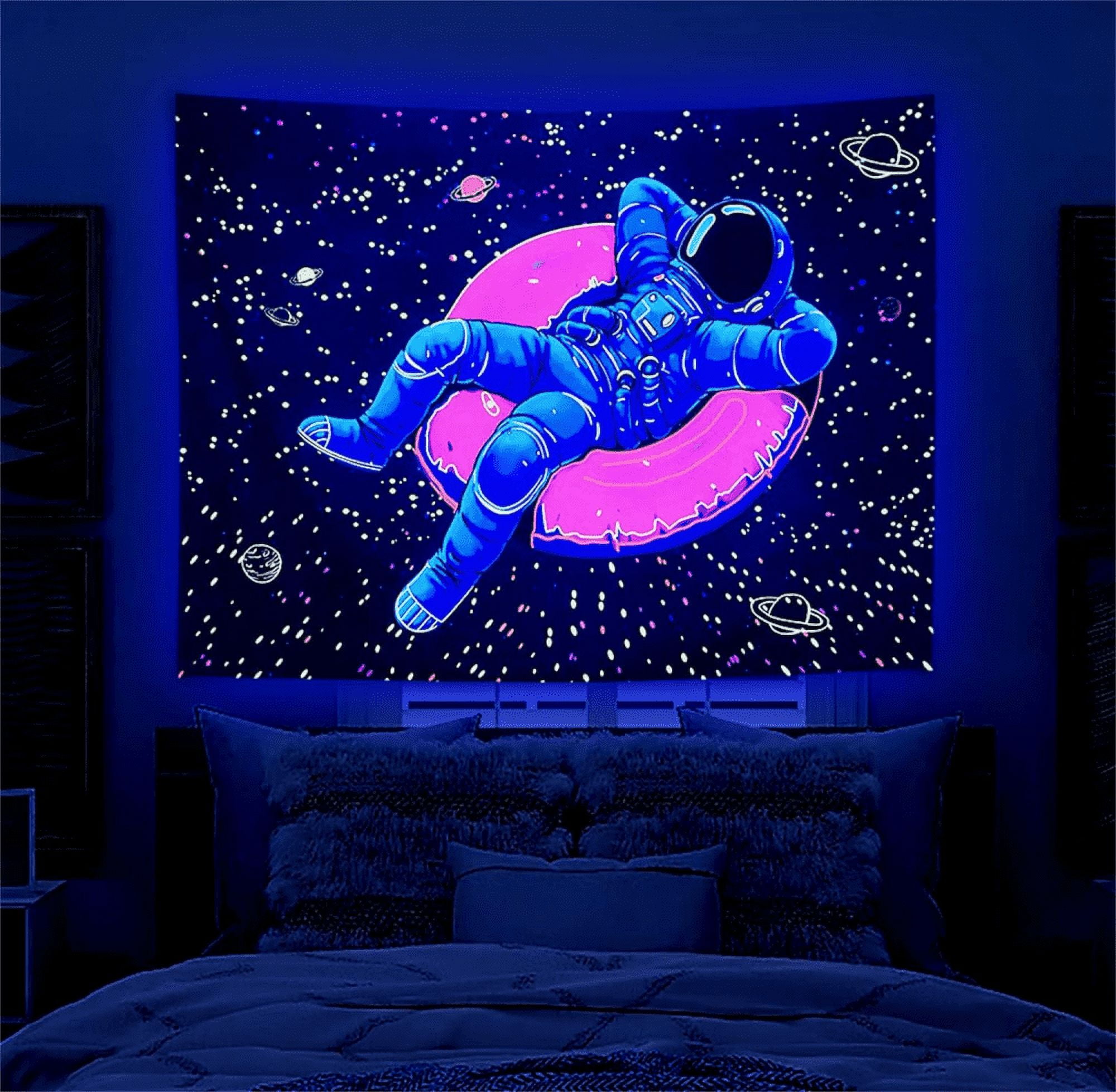 Blacklight Space Astronaut Tapestry for Men Guys Bedroom Galaxy Planet Cool  Posters Fantasy Decor Funny UV Reactive Art Wall Hanging for Living Room  Dorm Decorations (40×60) 