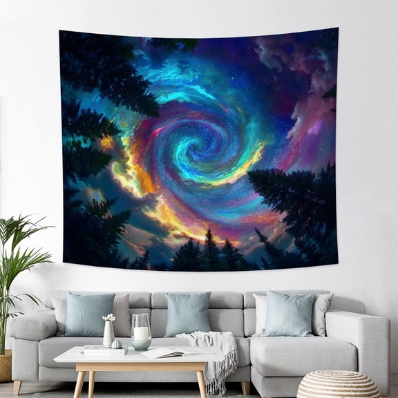 Blacklight Starry Sky Tapestry Trippy Fantasy Galaxy Forest Tapestries Aesthetic TreesTapestries Wall Hanging for Bedroom,60Wx50H