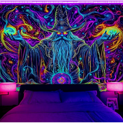 Blacklight Tapestry, Trippy Wizard Tapestry for Bedroom, UV Reactive Tapestries, Magic Eyes Tapestry, Purple Blue Neon Starry Wall Tapestry Hanging for Home Dorm Decor,40X30