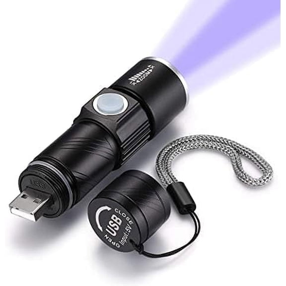 Blacklight Ultraviolet Portable Mini for Pet Urine Stain Detection, UV Light Rechargeable USB Focus Adjustable, Water- Scanner for Resin Curing, Anti-counterfeiting
