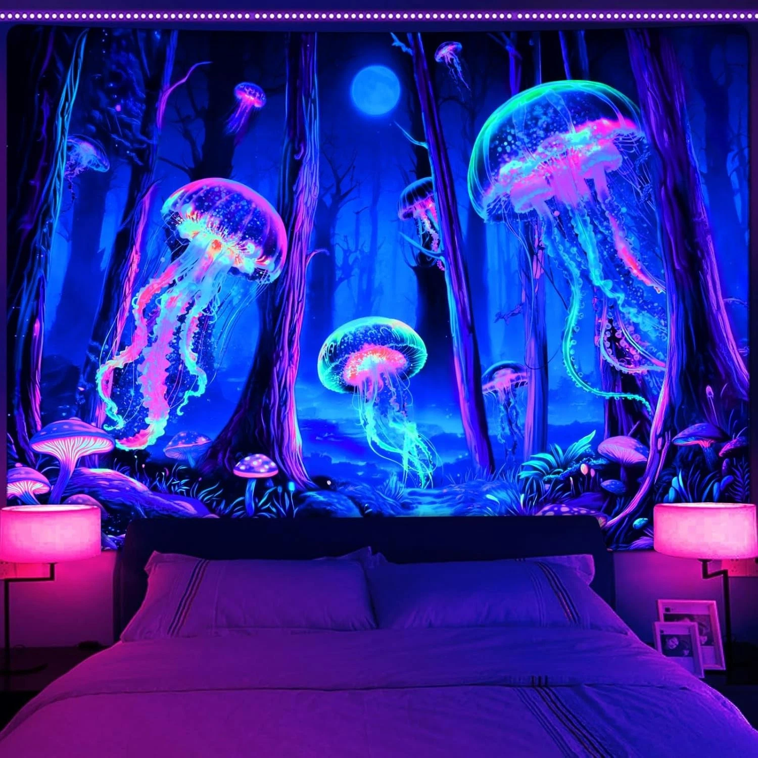 Blacklight Uv Reactive Tapestry Trippy Neon Wall Hanging Glow In Dark ...