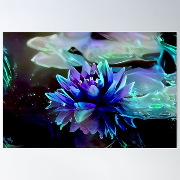 Blacklight Water Lily: Moonlight Poster Wall Art, Modern Wall Decor For Living Room Bedroom, 24x36 UNFRAMED