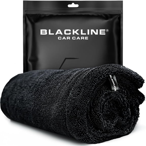 Blackline 24"x36" Twisted-Loop Car Drying Towel, 1300GSM, Streak Free, Lint Free, Reusable - Car Accessories, Microfiber Cleaning Cloth for Car, Truck, SUV - One Pass is All You Need