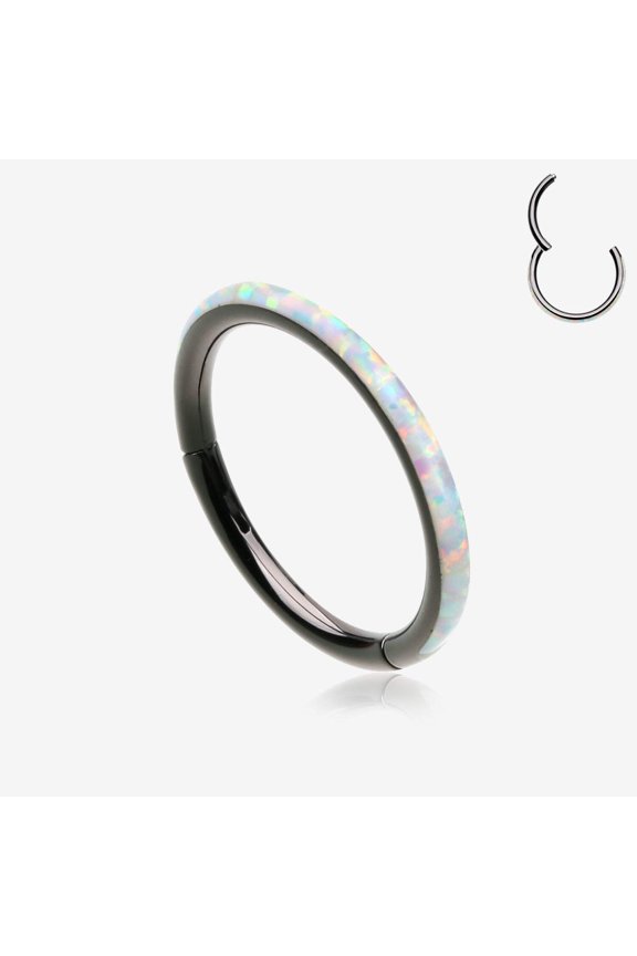 Blackline Brilliant Fire Opal Lined Seamless Clicker Hoop Ring