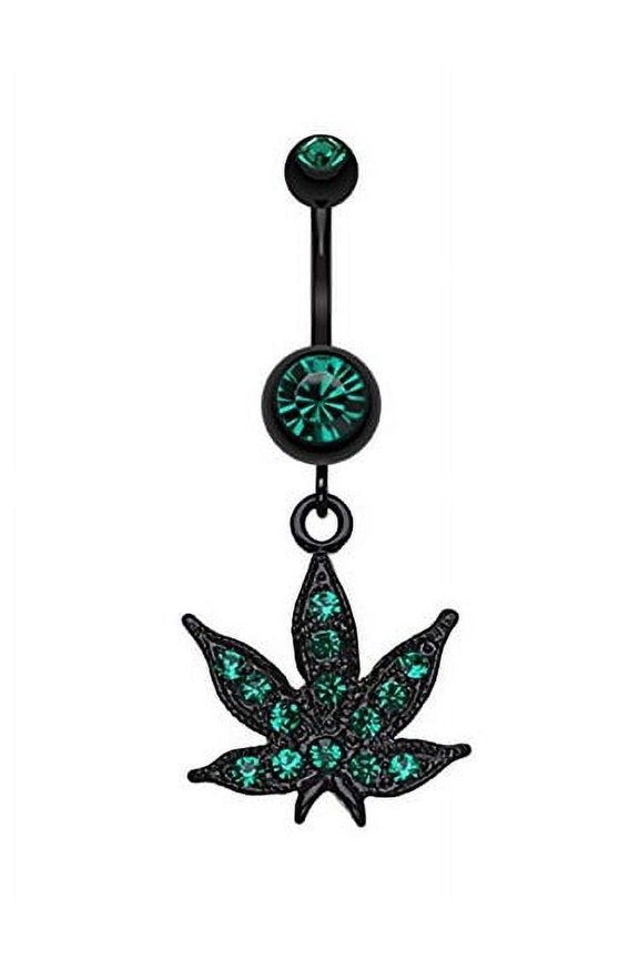 Blackline Cannabis Leaf Sparkle WildKlass Belly Button Ring