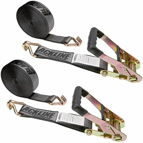 Blackline Heavy-Duty 2 Inch Ratchet Strap with Wire Hooks, 2 Inches Wide x 30 Feet Long, Black Ratchet Straps, Ratchet Straps with Double J Hook, Dependable Tiedowns, 2 Pack$$Tools & Hardware Other