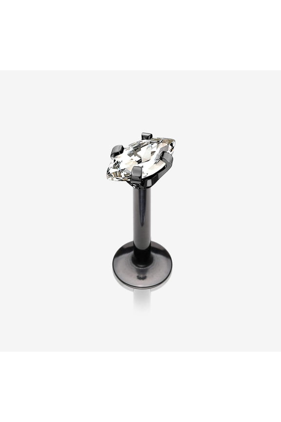 Blackline Marquise Sparkle Prong Set Gem Top Internally Threaded Steel Labret