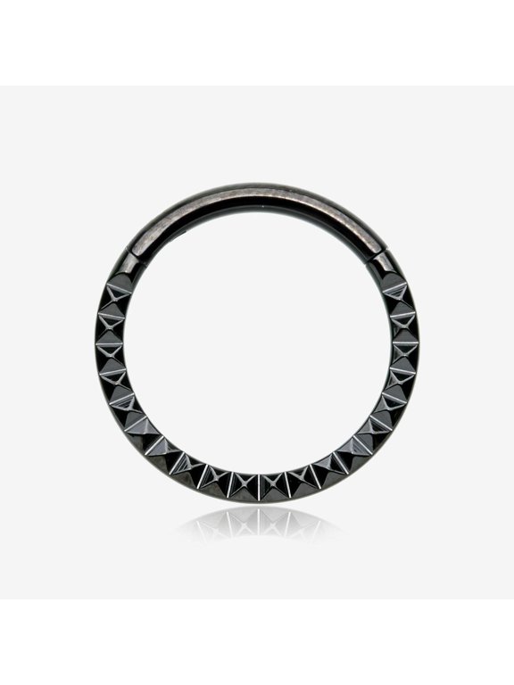 Blackline Pyramid Studded Geometric Seamless Clicker Hoop Ring
