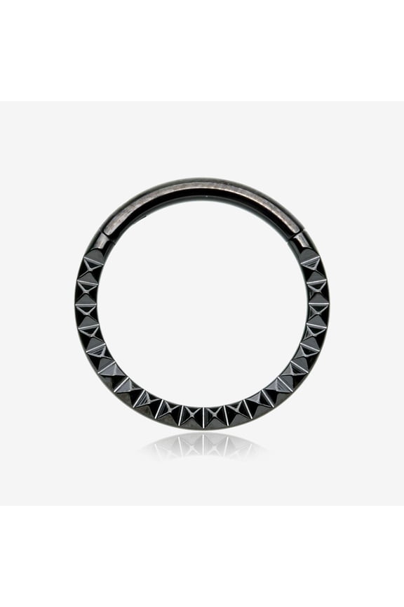 Blackline Pyramid Studded Geometric Seamless Clicker Hoop Ring