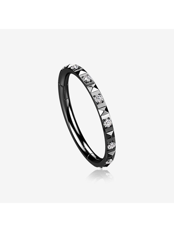 Blackline Pyramid Studded Multi-Gem Sparkles Geometric Seamless Clicker Hoop Ring