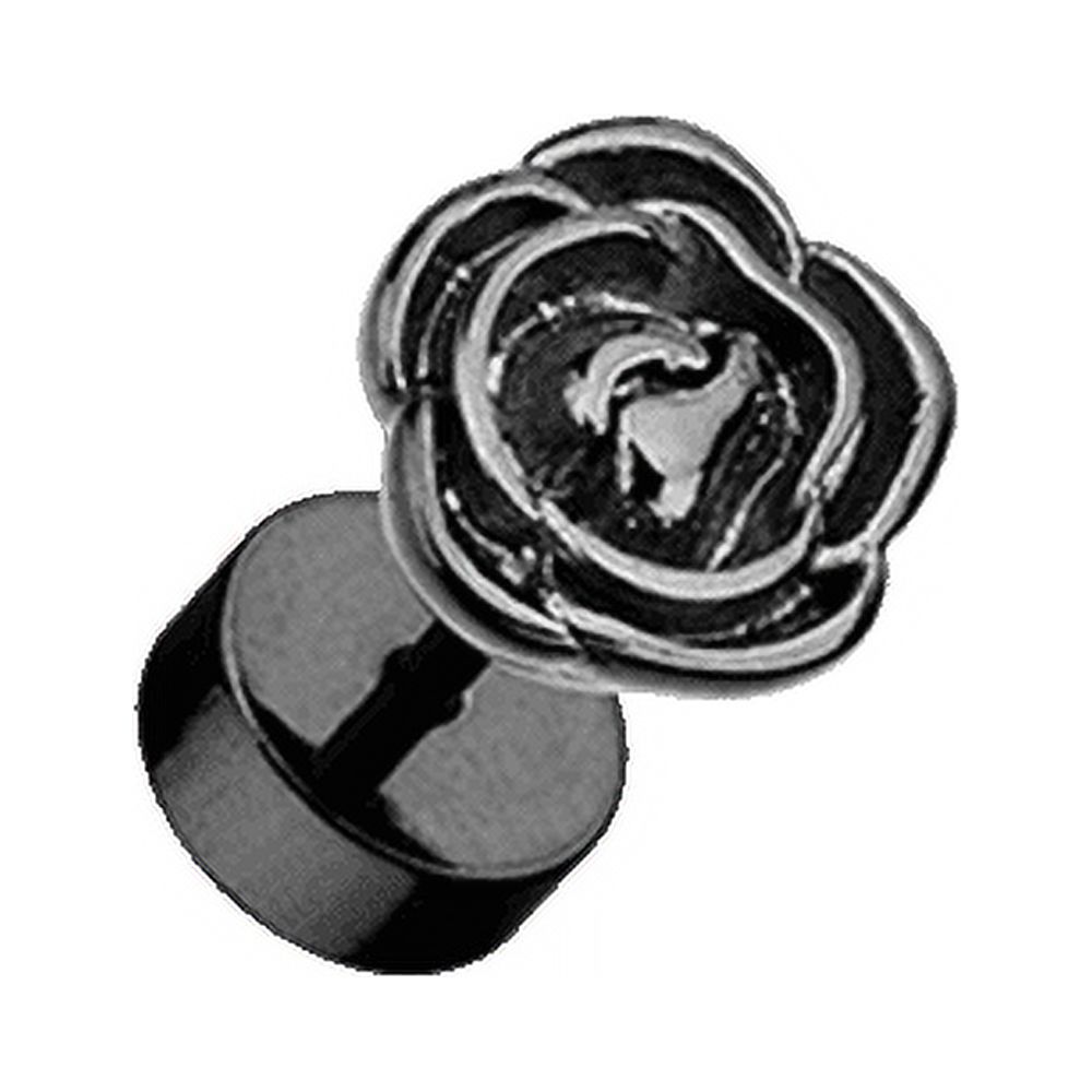 Blackline Rose Blossom Steel Fake Plug Earrings