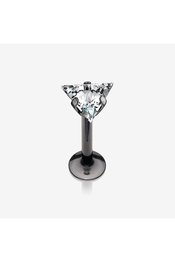 Blackline Triangle Gem Sparkle Prong Set Top Internally Threaded Steel Labret