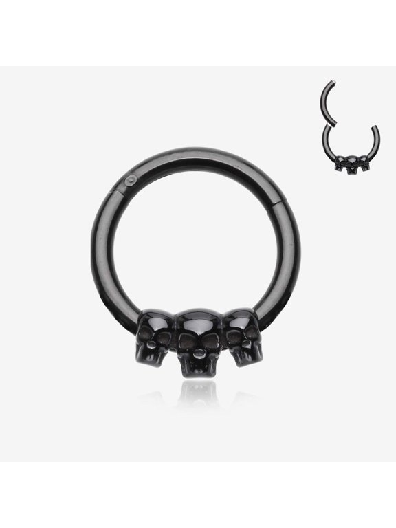 Blackline Triple Death Skull Seamless Clicker Hoop Ring
