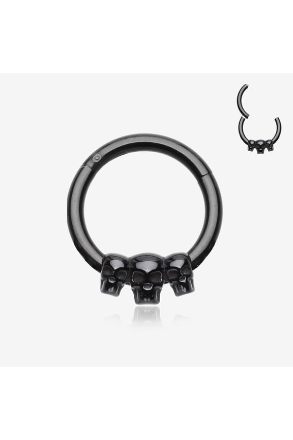 Blackline Triple Death Skull Seamless Clicker Hoop Ring