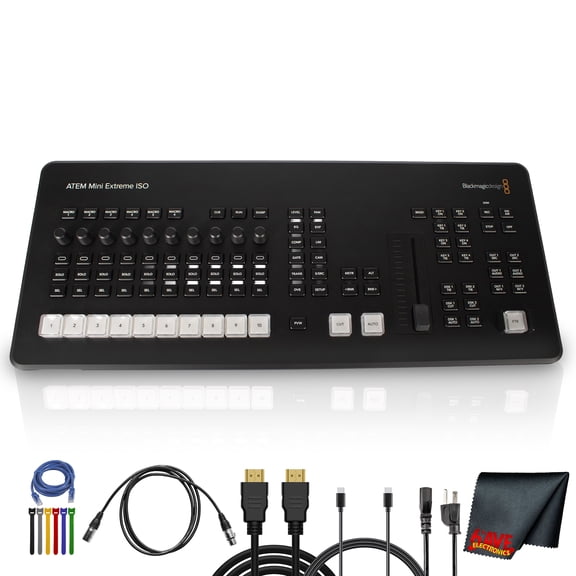 Blackmagic Design ATEM Mini Extreme ISO G2 Switcher | 8-Input Live Production Mixer with 9-Stream Recording, USB-C Webcam Output & Advanced Streaming Tools + HDMI Cable + Ethernet Cable + More
