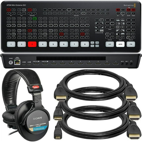 Blackmagic Design ATEM Mini Extreme ISO SWATEMMINICEXTISO ++ Sony MDR-7506 Bundle