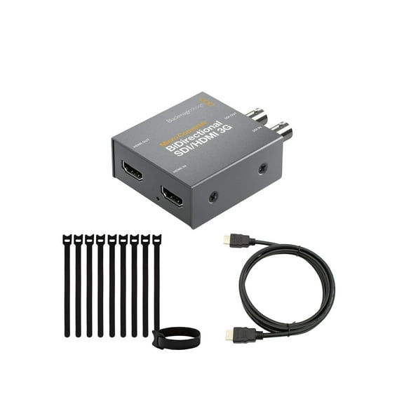 Blackmagic Design Bi-Direct SDI-HDMI 3G PSU Micro Converter (CONVBDC, SDI, HDMI03G, and PS) (Black) Bundle with 12-Feet High-Speed HDMI Cable and Fastening Cable Ties (10-Pack) (3 Items)