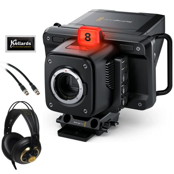 Blackmagic Design Studio Camera 6K Pro - EF Mount (CINSTUDMFT/G26PDK) Bundle with AKG K240 Studio Pro Headphones, Pearstone 50' SDI Video Cable, and Kellards 5-Pack Wipes