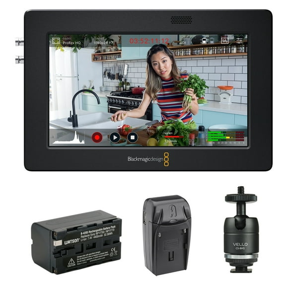 Blackmagic Design Video Assist 3G-SDI/HDMI 5" Monitor Bundle + Batt Back + Charger & Ballhead