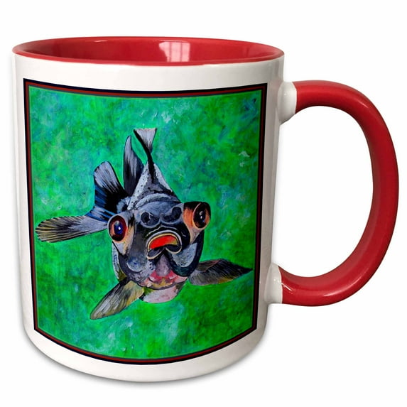3drose, Blackmoor Goldfish- Blackmoor Goldfish, Telescope Goldfish, Goldfish, Dragon Eye Goldfish, 15oz Two-tone Red Mug
