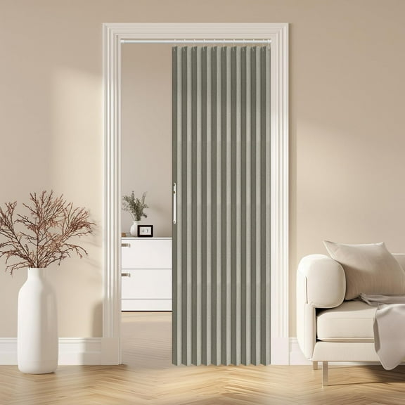 Blackout Accordion Door Curtain, Magnetic Folding Closet Door, 100% Light Blocking Room Divider for Bedroom Living Room Doorway, Grey, 42x78 Inches