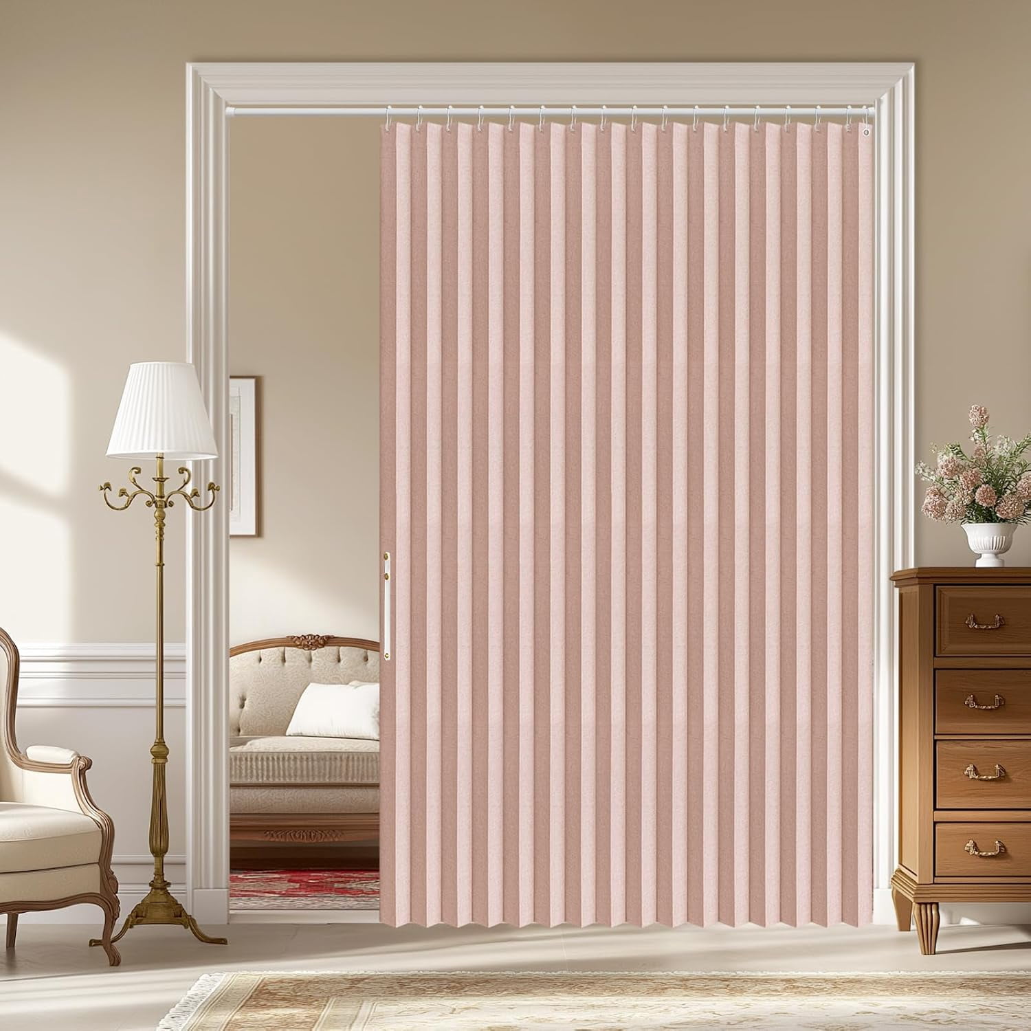 Pink Light Divider Blackout Accordion Door for Closet Magnetic Curtain Panel, Pink, 72