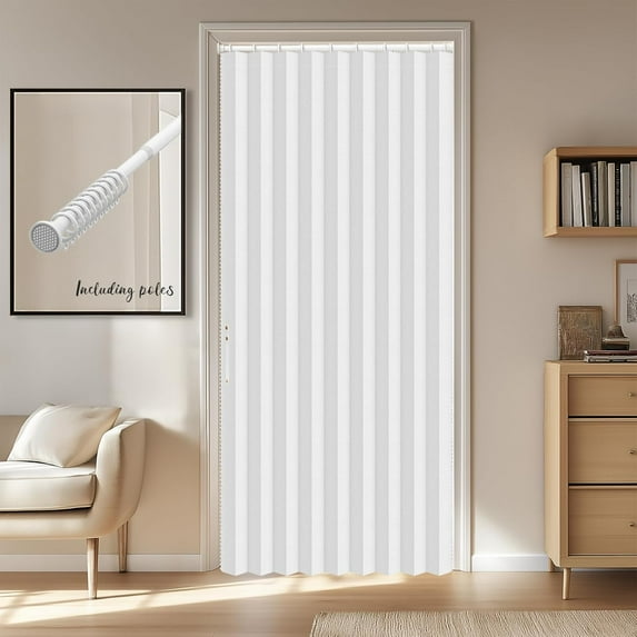 Blackout Accordion Doors Interior Sets Included Rod (1 Pack, 54W x 78 L, White) Invisible Magnetic Door Curtain for Bedroom Living Room Doorway Curtain