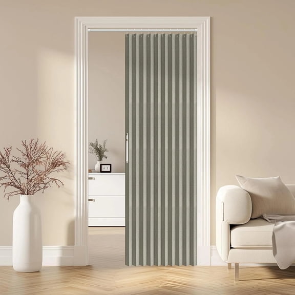 Blackout Accordion Folding Door Curtain with Magnetic Closure, 47x78 Inch Privacy Room Divider, 2 Colors Light Blocking Curtain for Bedroom Closet Living Room Doorway