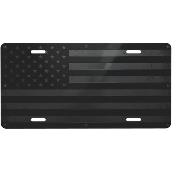 Blackout American Flag Vanity Plate Cover, Novelty Car Tag, Aluminum, 6 x 12 Inch, Rust-Proof, Waterproof